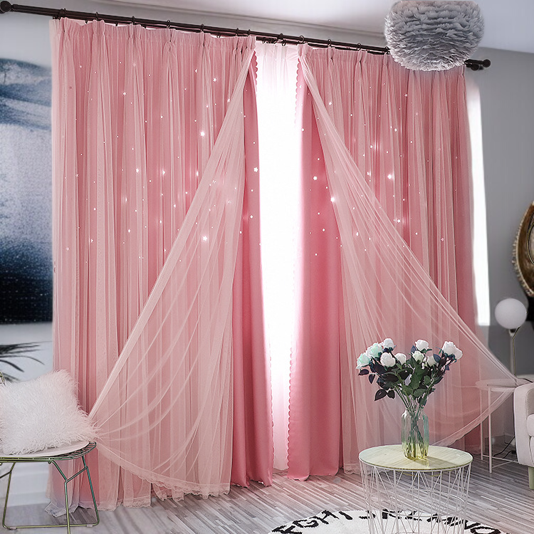 침실 차광 커튼 완제품 이중 레이스 펀칭 차광 커튼 별 차광 커튼