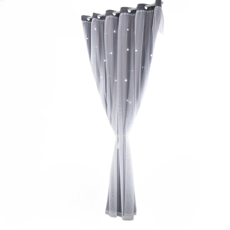 침실 차광 커튼 완제품 이중 레이스 펀칭 차광 커튼 별 차광 커튼