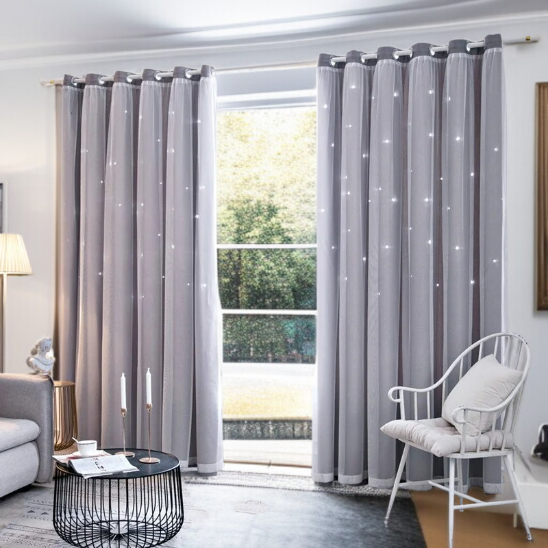 침실 차광 커튼 완제품 이중 레이스 펀칭 차광 커튼 별 차광 커튼