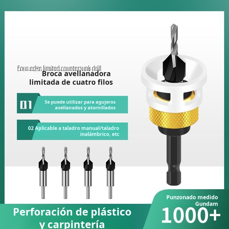 Broca avellanadora de cuatro filos con cabezal de aleación y orificio cónico