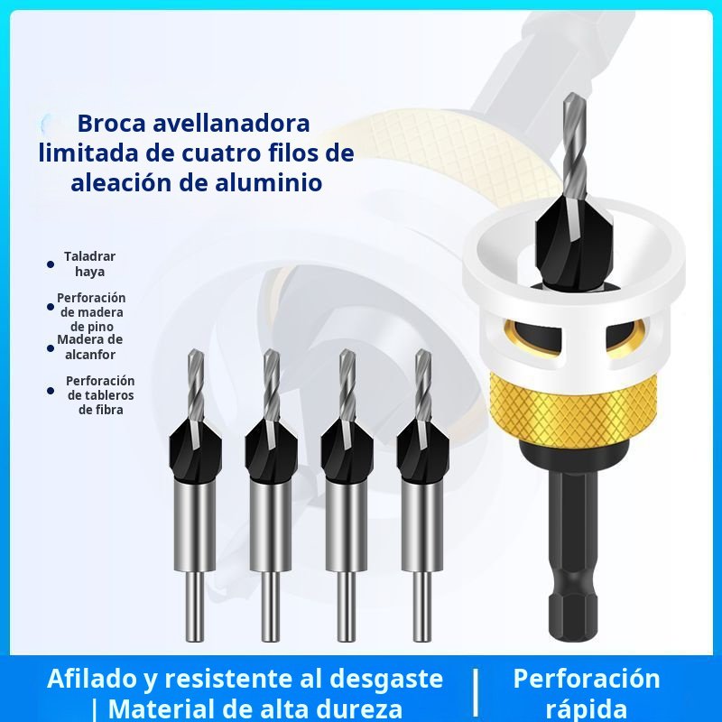 Broca avellanadora de cuatro filos con cabezal de aleación y orificio cónico JMY Woodworking Limited
