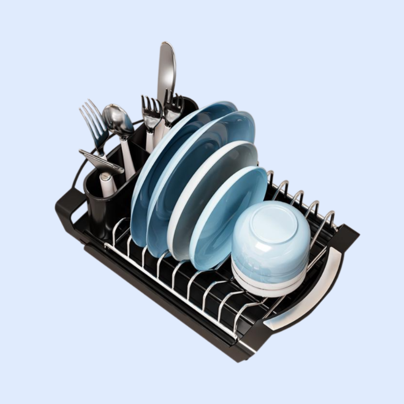 조리대 위에 놓는 그릇과 젓가락 건조 바구니 및 건조대