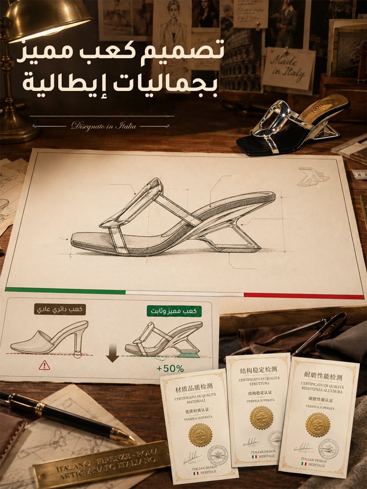 صندل نسائي كعب إسفيني بمقدمة مربعة وإبزيم معدني فرنسي
