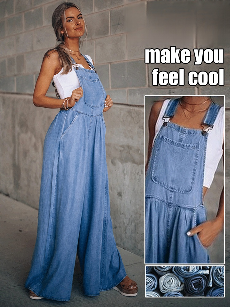[Four colors available] Sleeveless Women's Denim Bib Pants