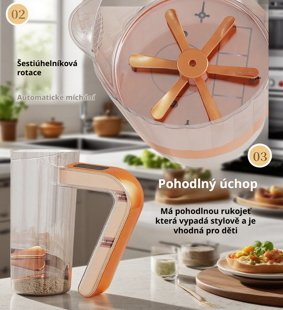 Ergonomický design poháru na vejce s automatickým mícháním