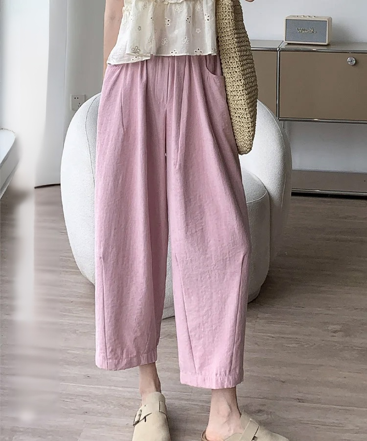 여성용 봄여름 하이웨이스트 루즈핏 배기팬츠