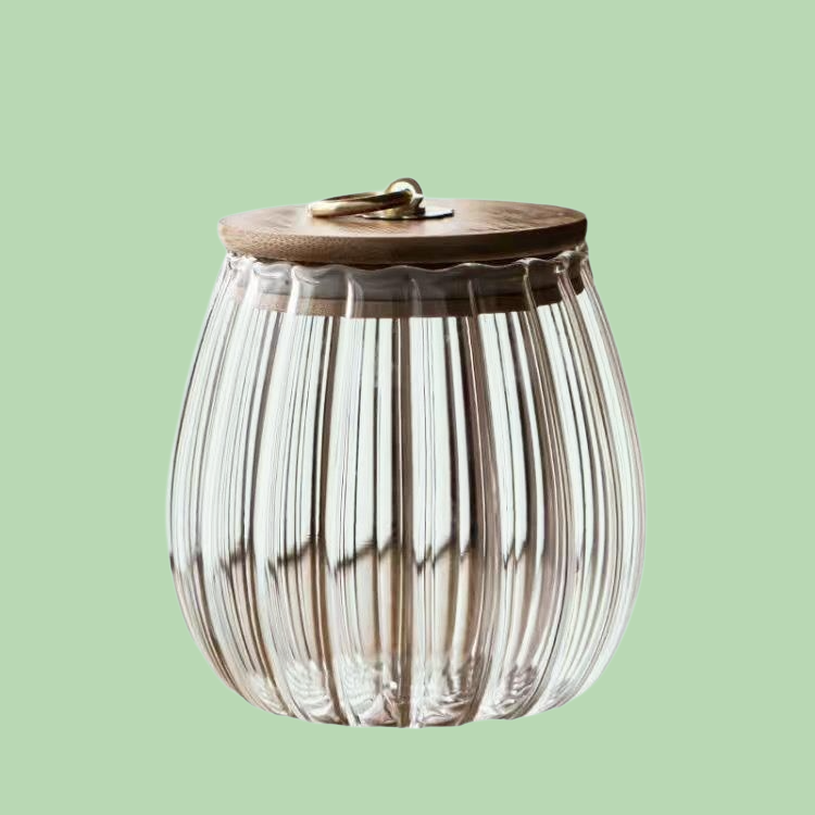 وعاء زجاجي منزلي مقاوم للحرارة وشفاف بخطوط عمودية من البورسليكات العالي ومحكم الإغلاق