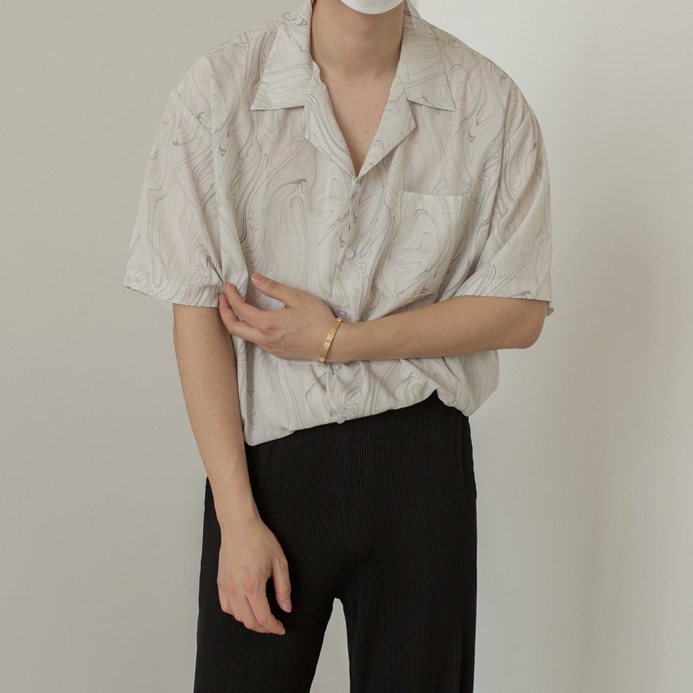 남자 빈티지 루즈핏 반팔 셔츠 커플 논스톱 실키 셔츠 잔꽃무늬 셔츠 남자 빈티지 반팔 셔츠 실키 박시 커플 셔츠