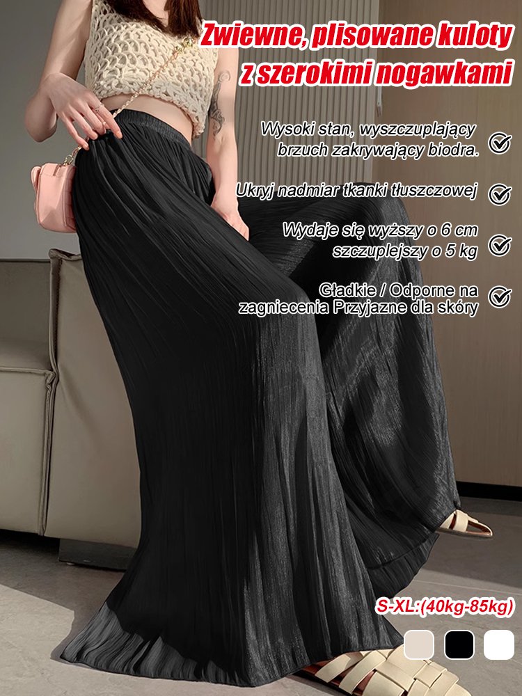 Zwiewne, plisowane kuloty z szerokimi nogawkami 