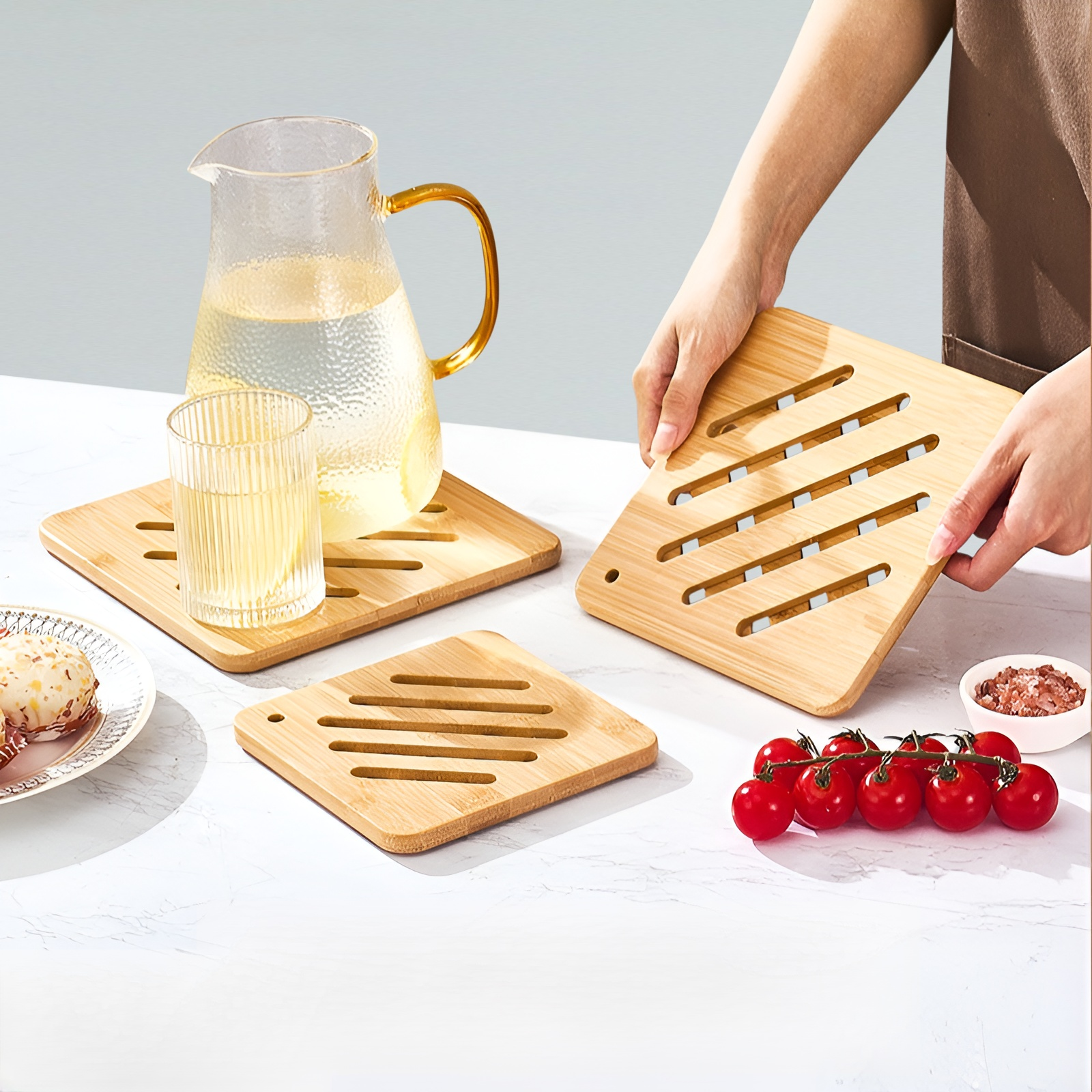 鍋敷き おしゃれ 鍋敷き 耐熱 木製 鍋敷き ツリーデザイン鍋敷きセット クリスマスツリー型 収納スタンド付き 鍋敷き 木