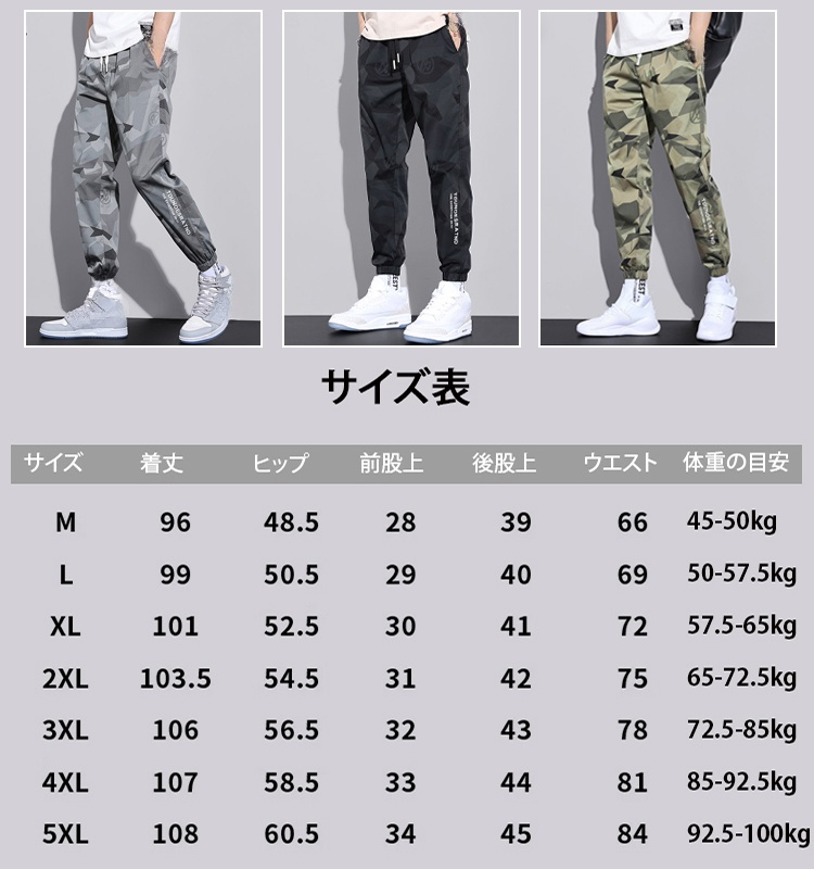 迷彩速乾接触冷感ジョガーパンツ【男女兼用】、Coolmax冷却テクノロジーで、体感温度3℃ダウン！3秒で速乾