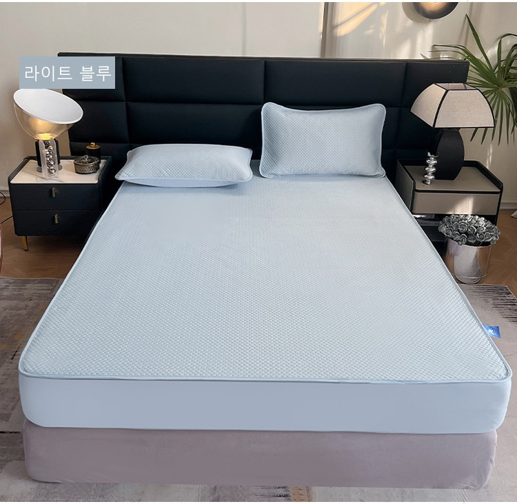 단색 아이스 실크 쿨링 실크 퀼트 매트리스 커버 3종 세트