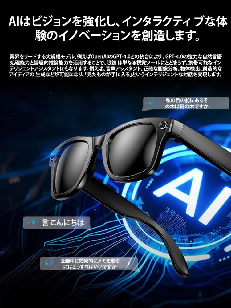 写真撮影+Bluetooth通話AIリアルタイム翻訳識別スマートグラス