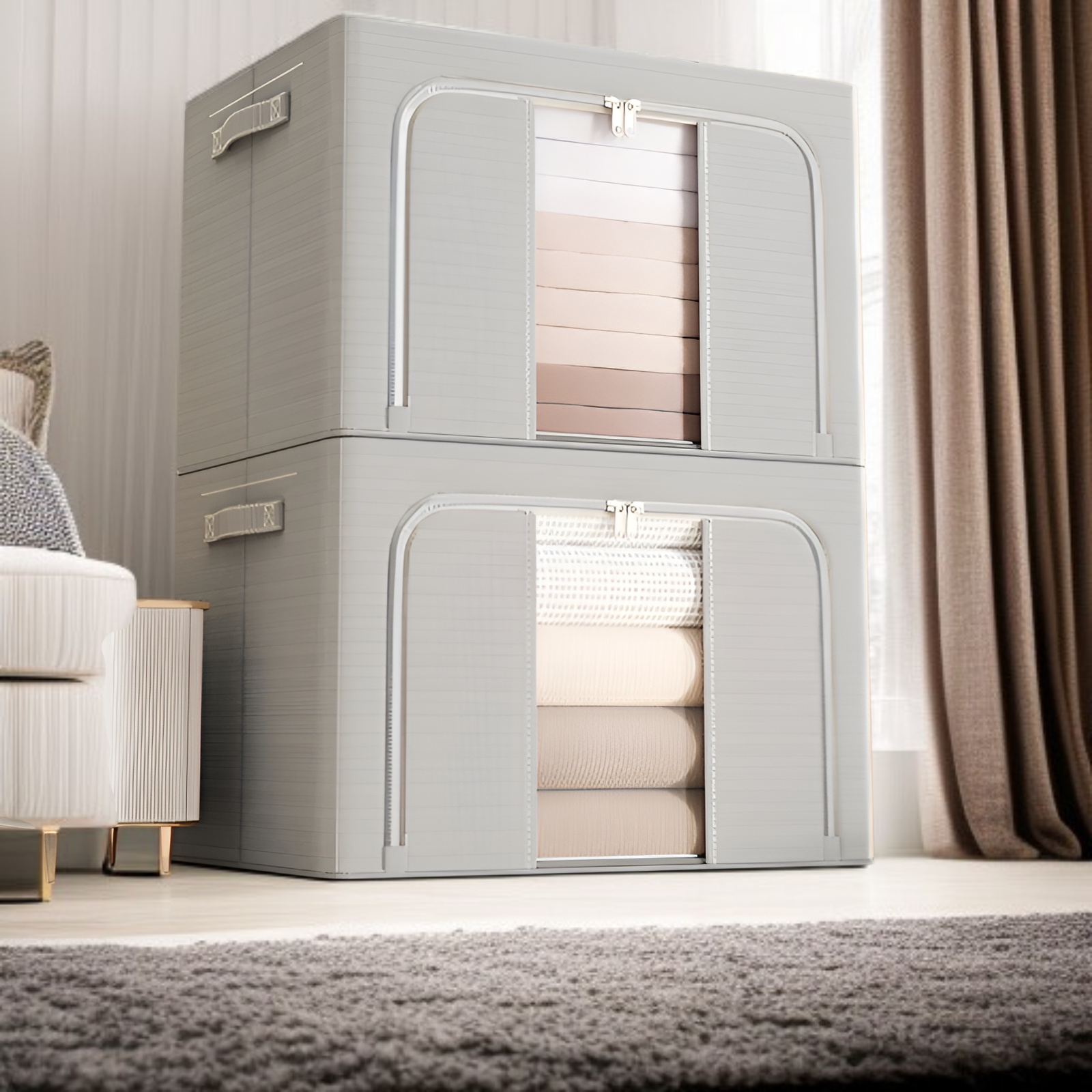 収納ボックス 家庭用ワードローブ 衣類収納ボックス オックスフォード布 衣類折りたたみ収納バッグ 大容量 キルト収納キャビネット