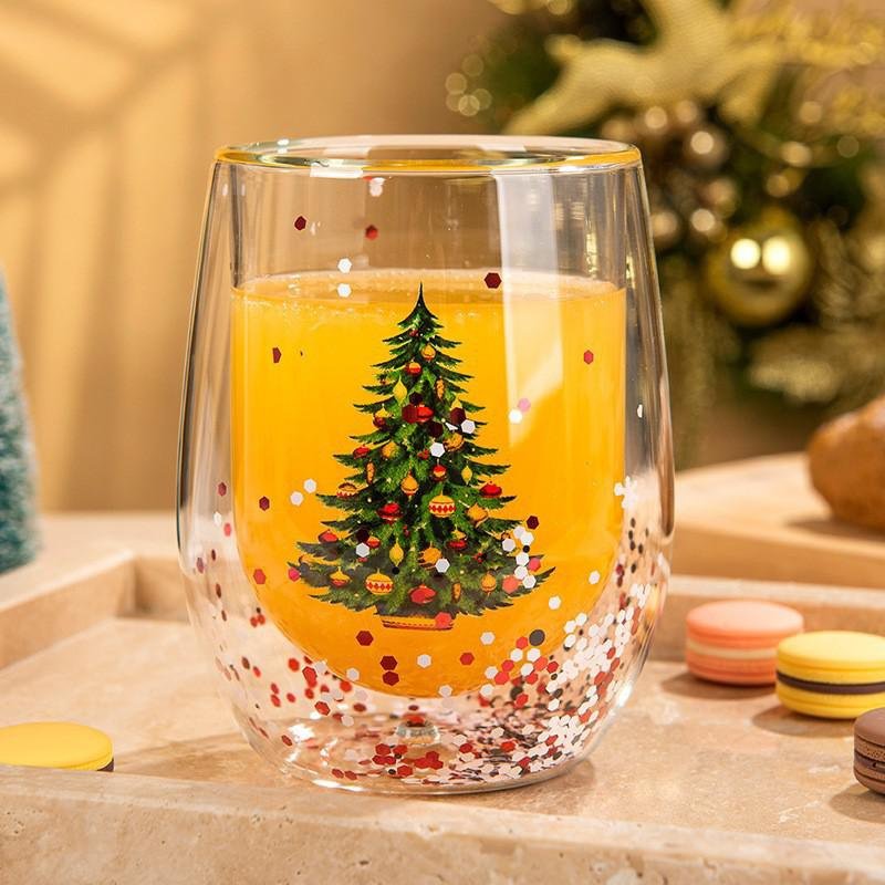 Doppelwandiges Glas mit rotem Henkel, Weihnachtsbecher 2025