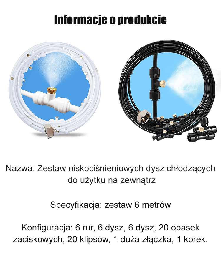 Zestaw niskociśnieniowych dysz chłodzących  do użytku na zewnątrz