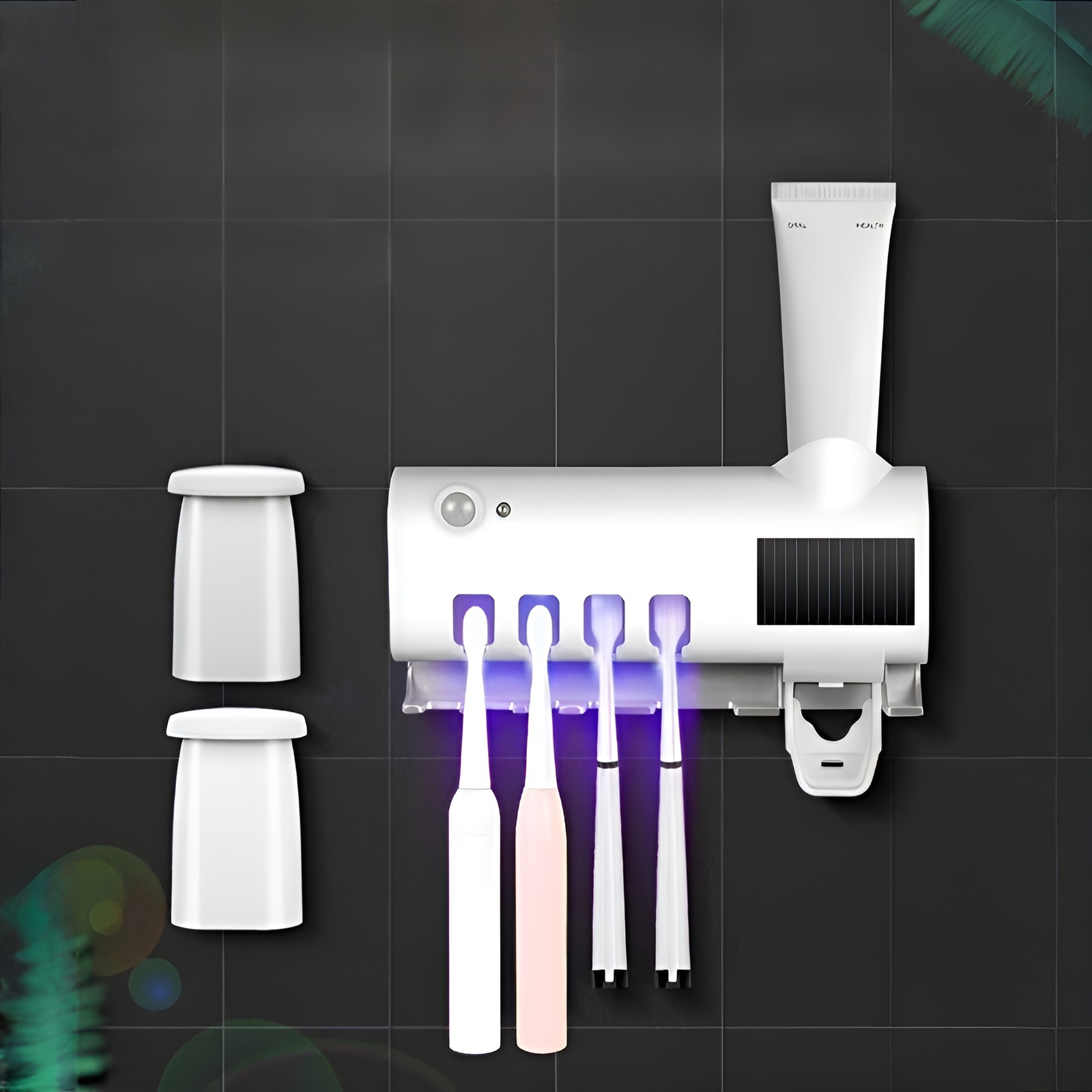 歯ブラシ 除菌器 歯ブラシ 除菌装置 UV-C LEDライト搭載 壁掛け式 穴あけ不要 梅雨対策 静音 USB充電式 自動タイマー コンパクト 家族用 髭剃り対応 定時除菌