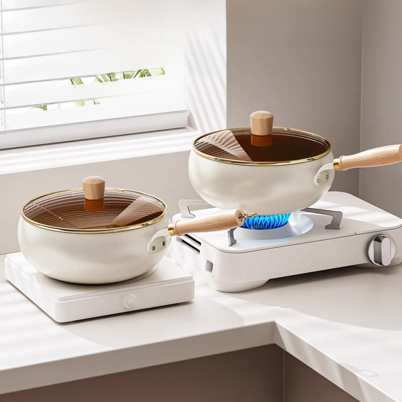 새로운 가정용 작은 철냄비 크리스털냄비 미니 작은 끈적임 큰 배 볶음냄비 여자 좋은 도우미 티타늄 크리스털 작은 철냄비