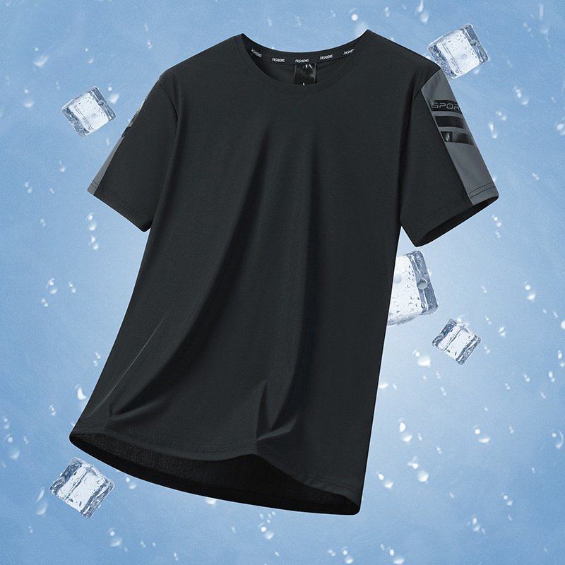 남자 빅사이즈 반팔티셔츠 속건 아이스 통기 스판 캐주얼 상의 얇은 이너 상의