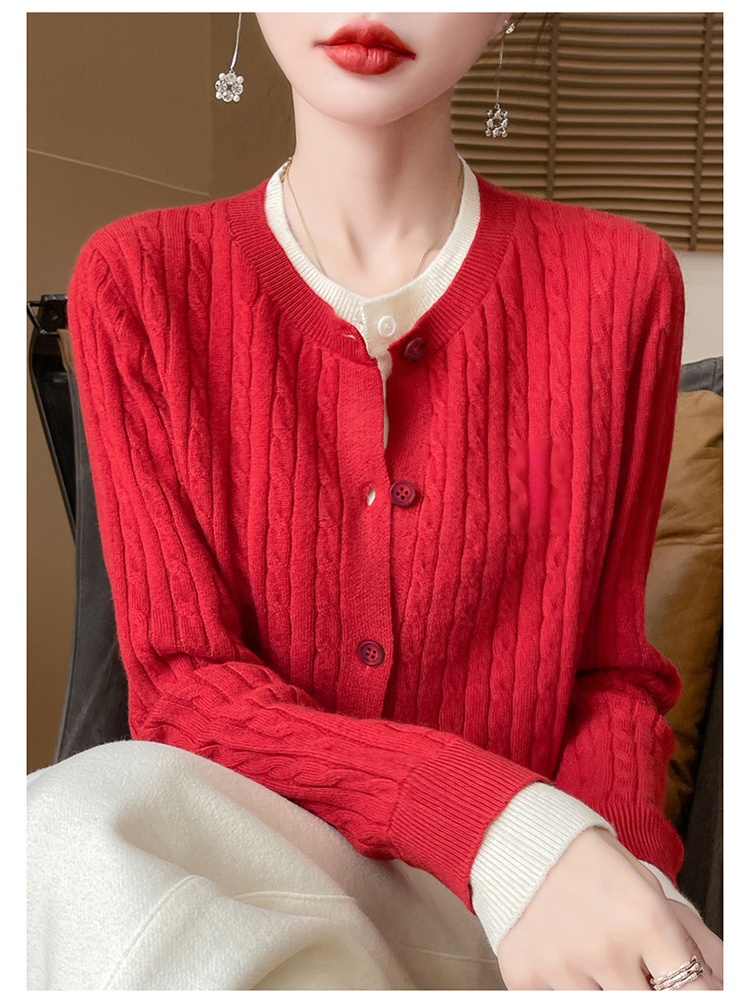 여성 니트 가디건 소매 자수 디테일