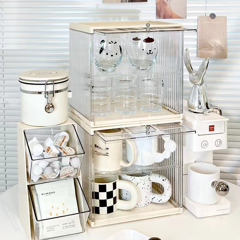 수납  머그 홀더 실용 선반 컵 수납 케이스 방진 수납함 머그컵 물컵 찻잔