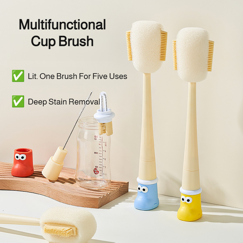 5in1 Long Handle Bottle Cleaning Sponge Brush