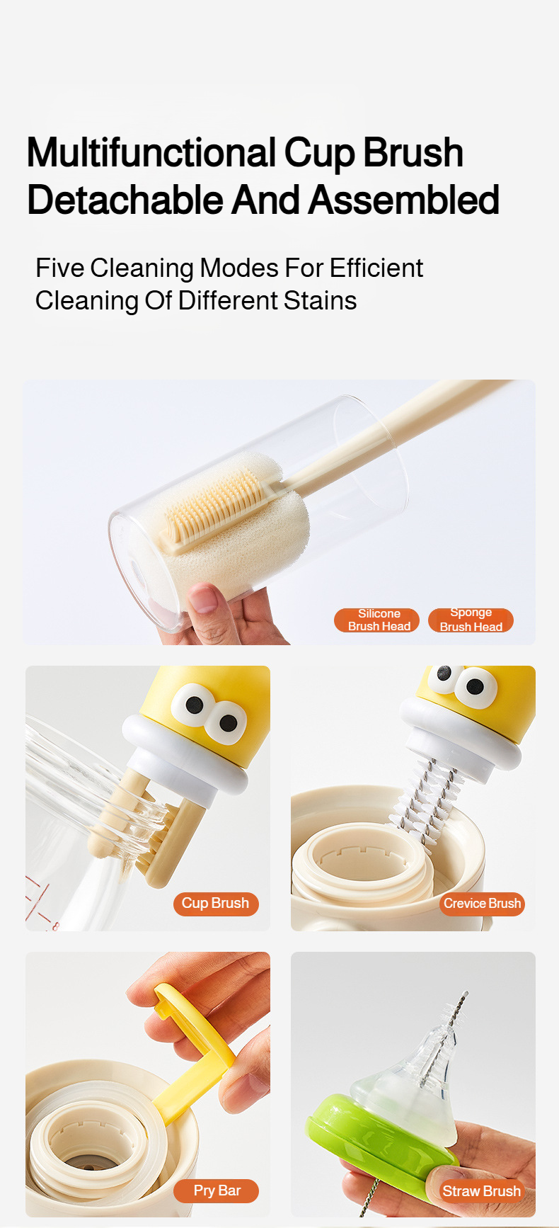 Durable sponge brush for cleaning cups and bottles
