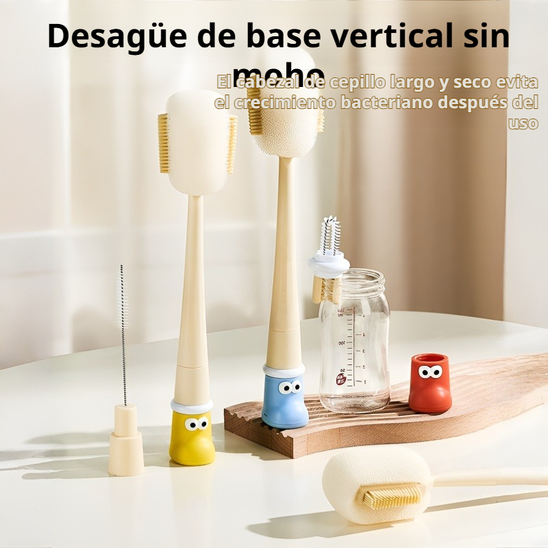 Cepillo de esponja de mango largo 5 en 1 para limpiar botellas