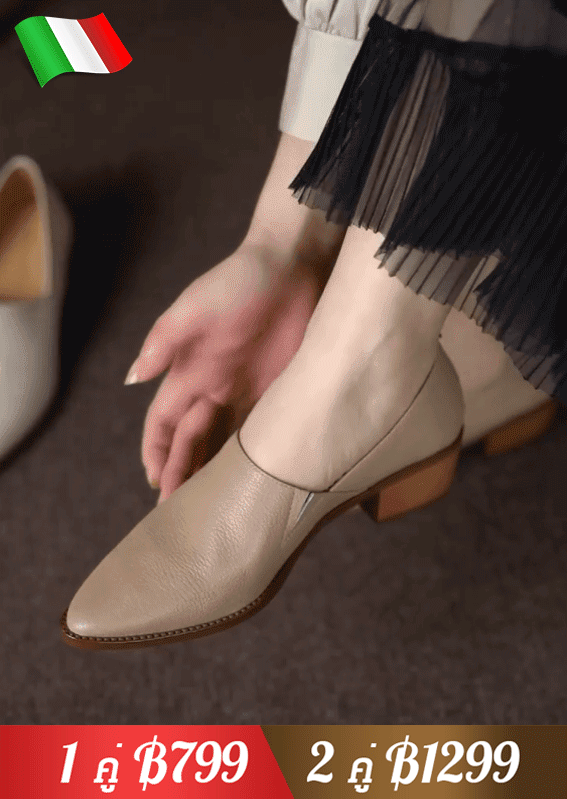 รองเท้าหนังแกะหัวแหลมสไตล์ย้อนยุค 