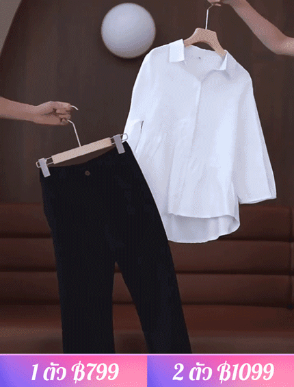 เสื้อเชิ้ตลายวาฟเฟิลเย็บต่อมีออร่า