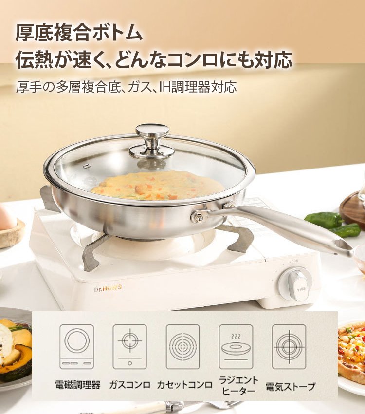 316ステンレス鋼ノンスティック無塗装フライパン