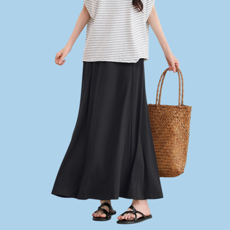 夏の純色ゆったり半身スカート