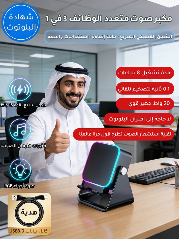 مكبر صوت متعدد الوظائف وحامل هاتف 2 في 1 (جودة صوت احترافية بمعايير هارمان)
