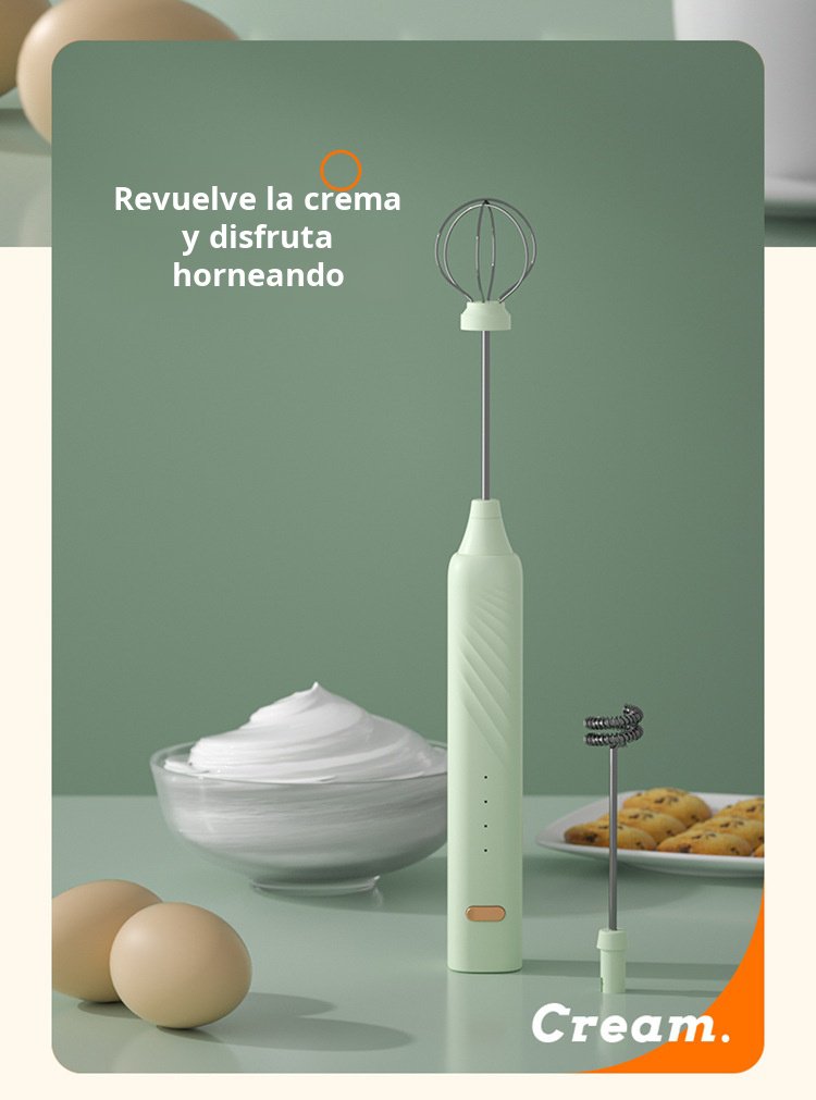 Detalle del batidor de huevos y espumador de leche