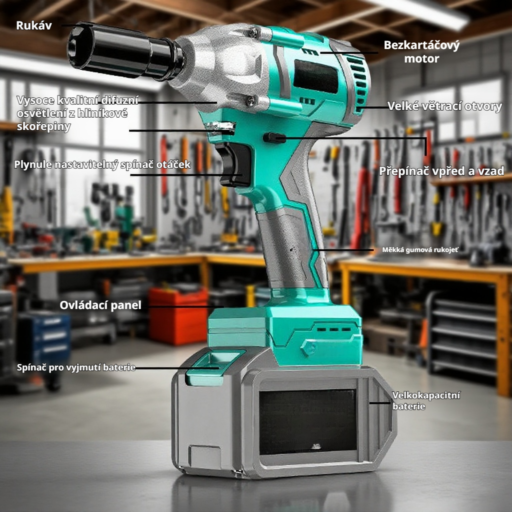 Bezuhlíkový elektrický utahovák na lithium s držákem na ruce a nohy