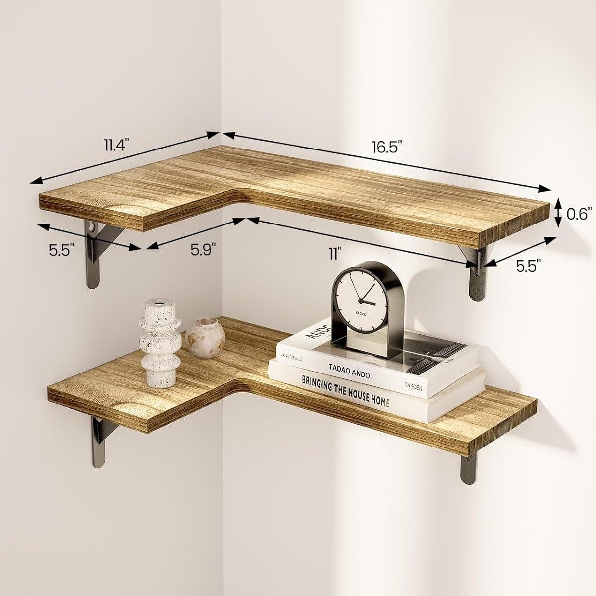 Rohová police na zeď 90stupňový rohový regál na knihy, zavěšený úložný regál