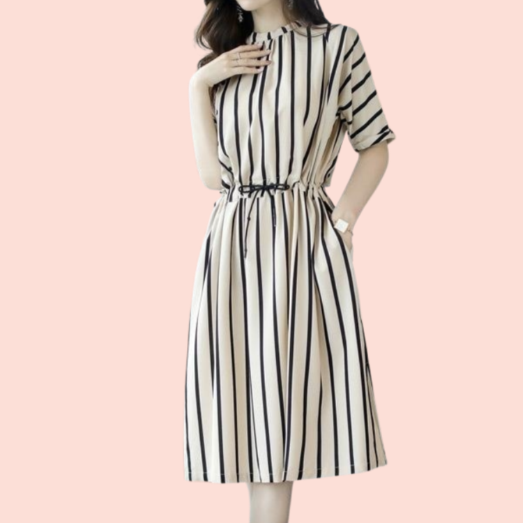 여성 허리 밴딩 스트라이프 원피스
