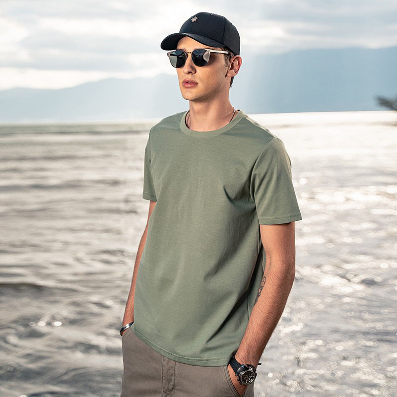 メンズ・サマーボトム・シャツ ハーフ・スリーブ・ピュア・ホワイト半袖Tシャツ インナー メンズ シルキー清涼感 アイスコットン ボトムシャツ