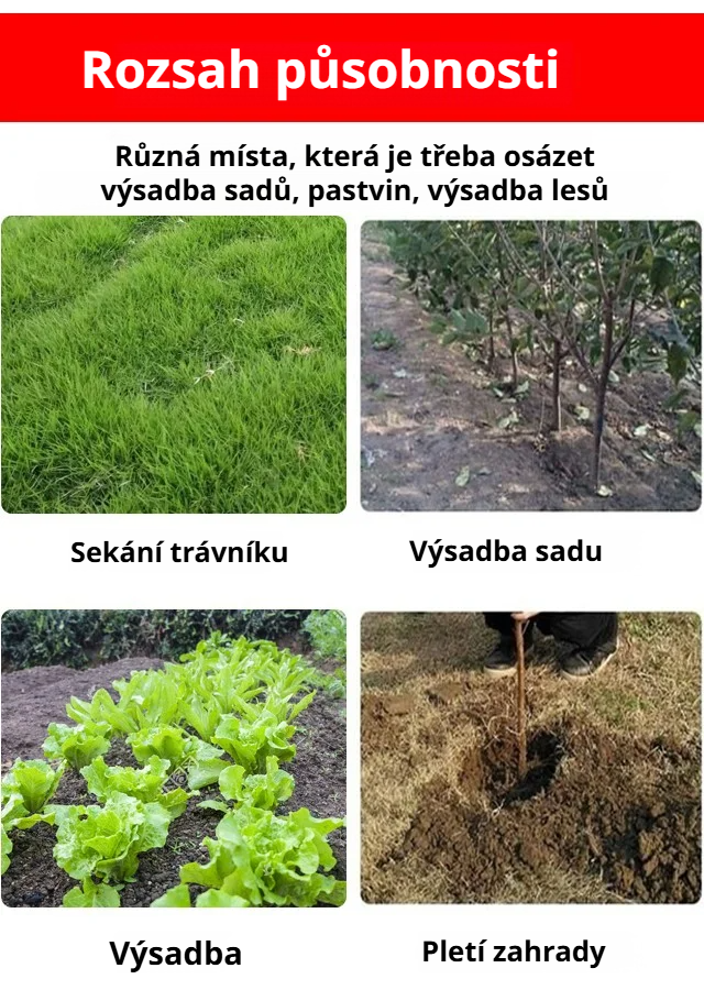 Úsporný zahradní nástroj při práci na záhoně