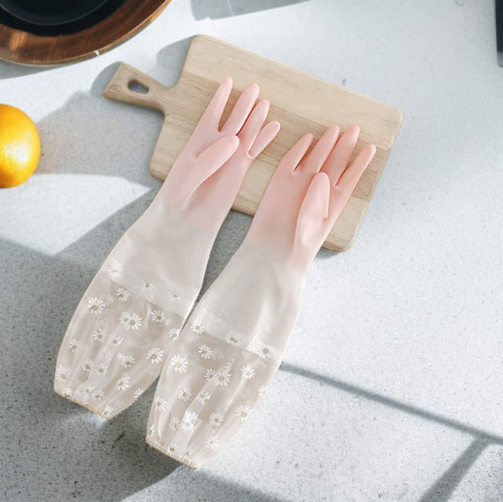 가정용 롱 설거지 장갑 방수 융털 고무장갑 주방 청소 설거지 가사 전용 청소 장갑
