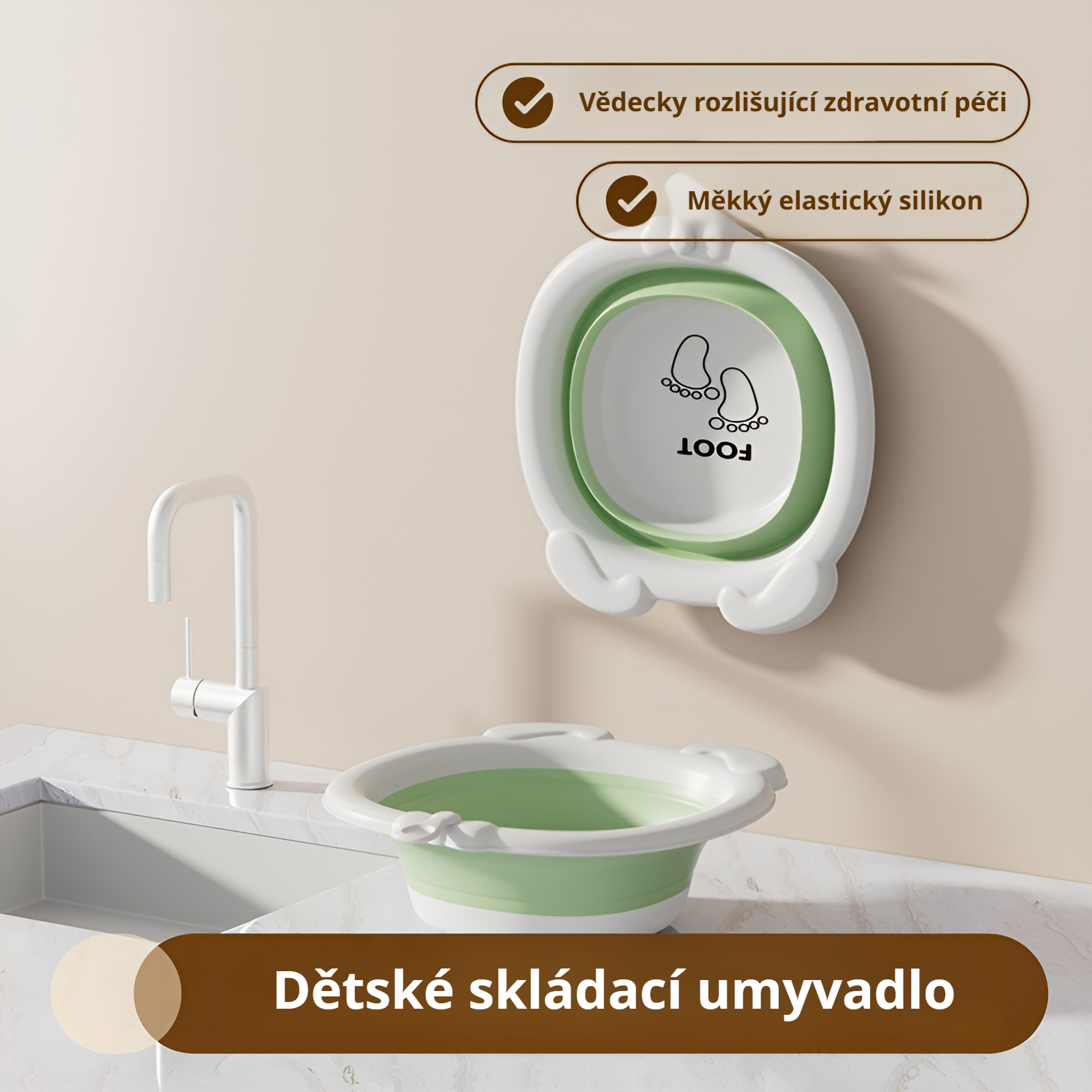 Skládací umyvadlo na obličej pro miminka