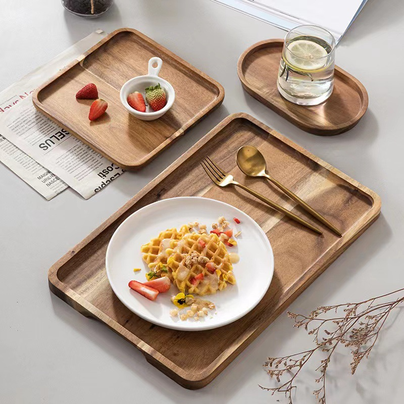 日本の木製朝食プレート 木製トレイ長方形デザートトレイ 寿司アカシアプレート 木製スクエアプレート