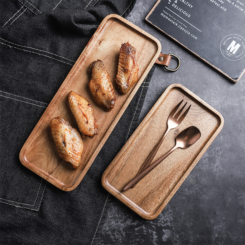 日本の木製朝食プレート 木製トレイ長方形デザートトレイ 寿司アカシアプレート 木製スクエアプレート