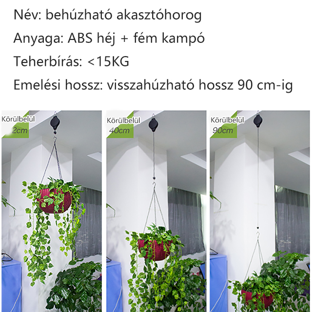 Behúzható emelőhorog virágcserép horog