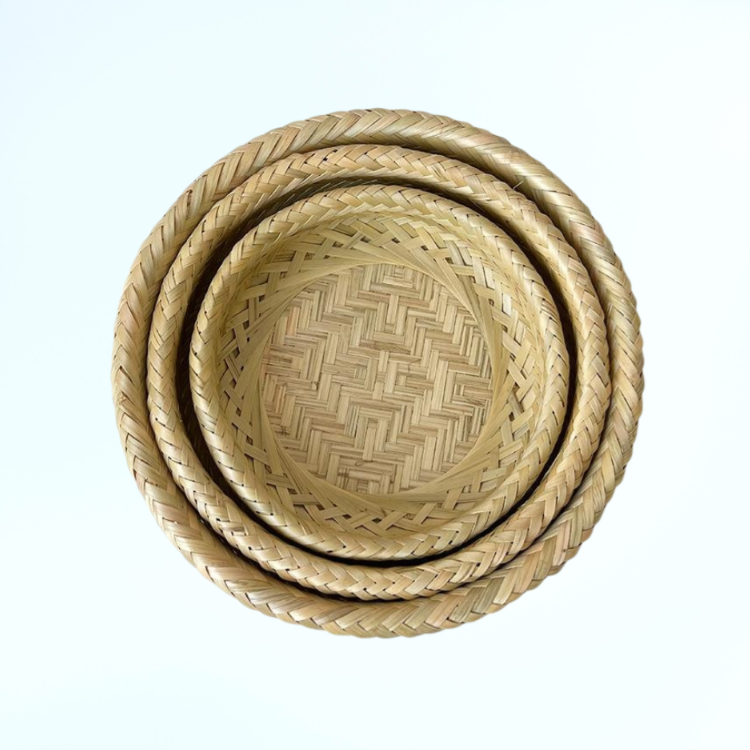 수제 이중 겹 레이저 컷 대나무 바구니