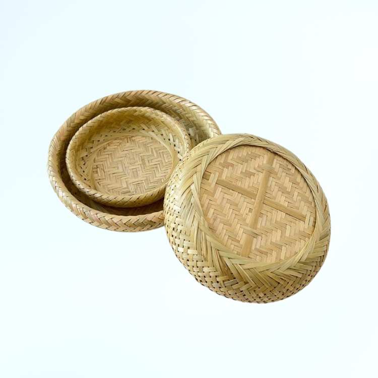 수제 이중 겹 레이저 컷 대나무 바구니