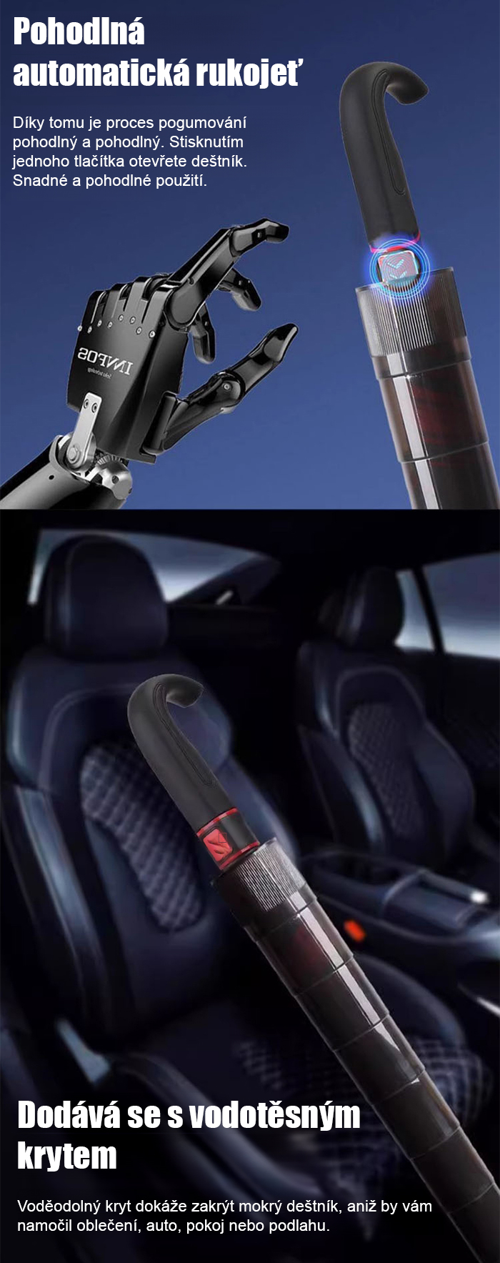 Detail rukojeti automatického deštníku