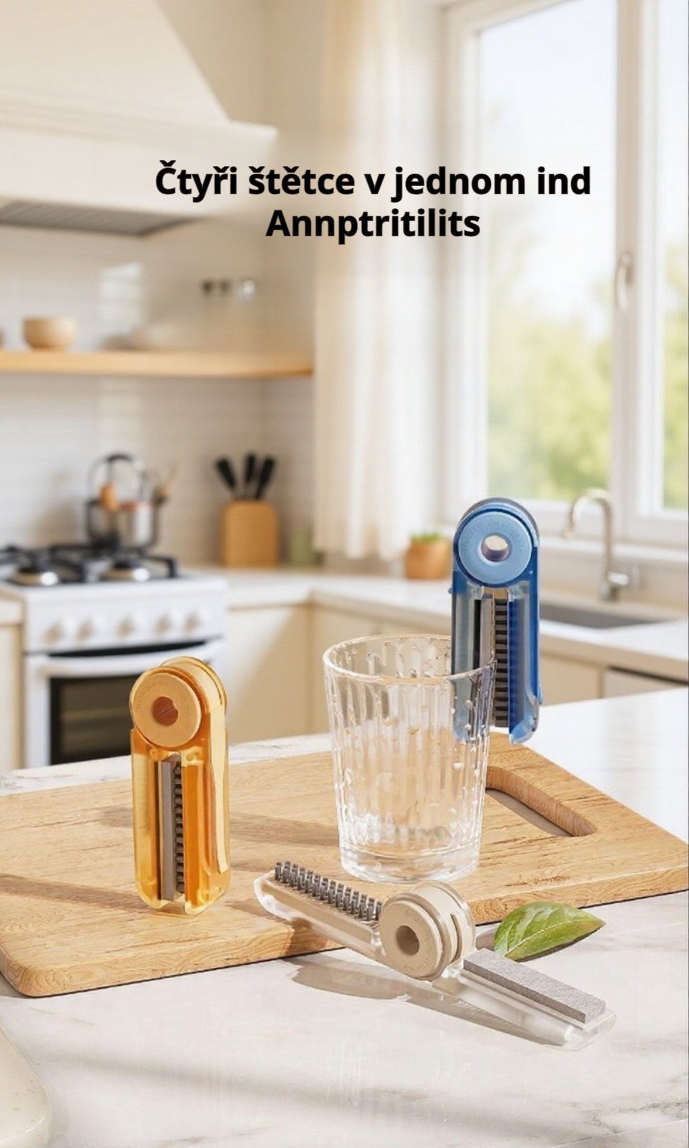 Multifunkční 4v1 kartáč na čištění pohárů s víkem v kuchyni