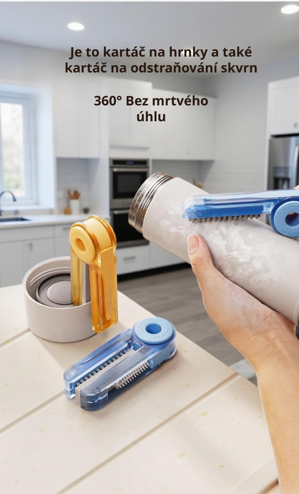 Detailní pohled na kartáč na čištění sklenic s víkem