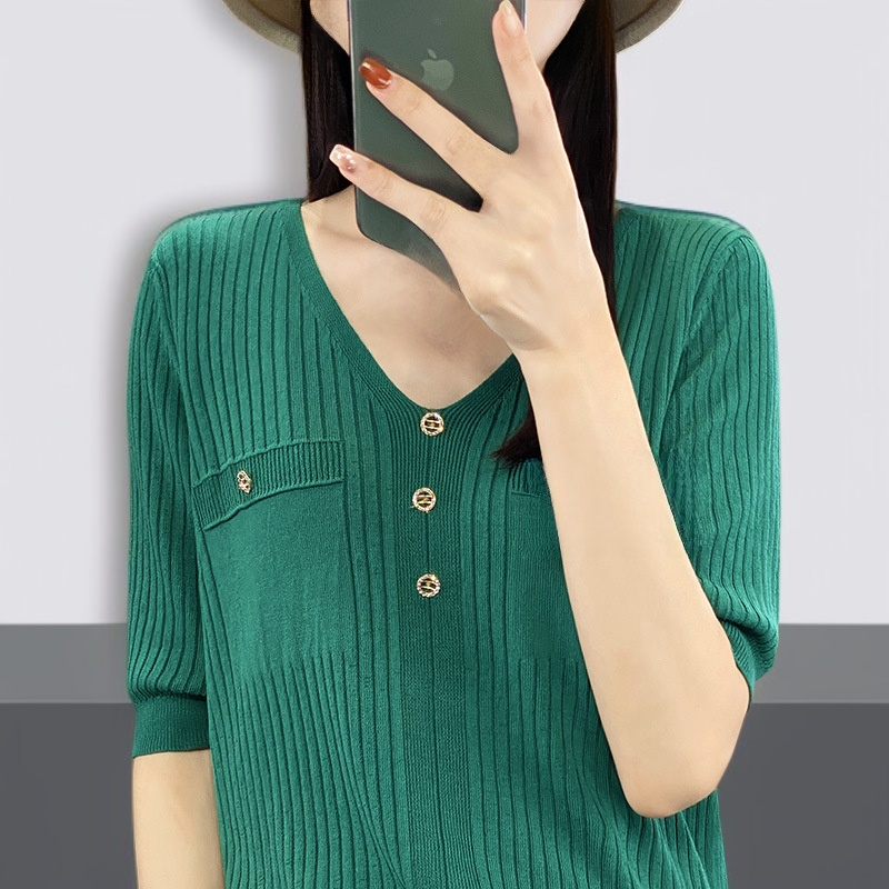 여름 아이스실크 V넥 반팔 티셔츠